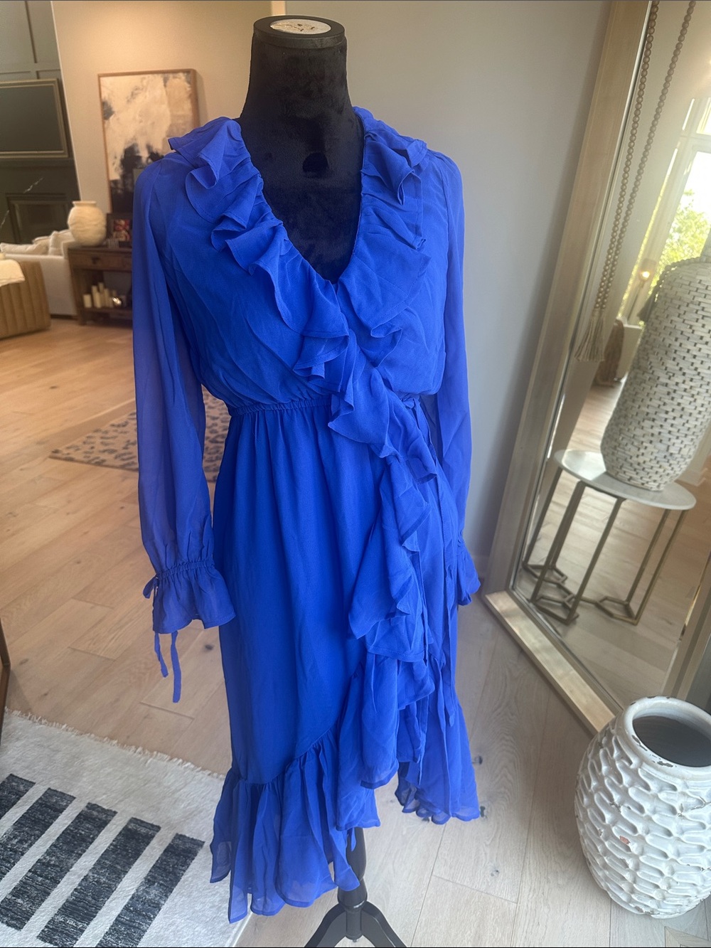 Anthropologie Electric Blue Ruffled Midi Dress